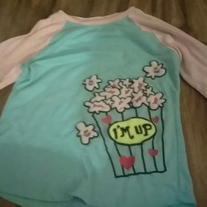 Popcorn pajama top that says I'm up